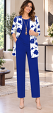 3 pezzi Completo casual da donna taglie forti con giacca con stampa floreale + top senza maniche con scollo rotondo + pantaloni a gamba dritta con vita elastica