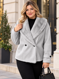 Cappotto da donna taglie forti in misto lana – Elegante capospalla invernale marrone con revers e bordo in pelliccia sintetica
