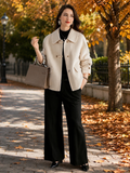 Giacca corta da donna taglie forti con collo a revers, monopetto, di alta qualità, casual, ampia, tinta unita, maniche lunghe, stile retrò, in lana, per autunno