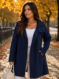 Giacca trench casual con cappuccio, monopetto, a maniche lunghe, tinta unita, taglie forti per donna