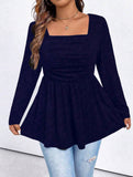 Taglie Forti Maglietta collo quadrato plissettato peplum