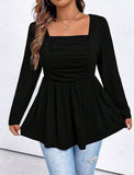 Taglie Forti Maglietta collo quadrato plissettato peplum