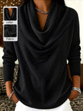Maglione casual versatile da donna taglie forti, tinta unita - nero