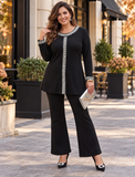 Set elegante da donna taglie forti con pullover e bordi a contrasto con paillettes