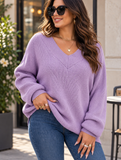 Maglione oversize da donna, taglio ampio, maniche lunghe, scollo a V, casual