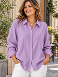 Camicia casual alla moda a costine da donna taglie forti leggera e traspirante autunnale a maniche lunghe con bottoni