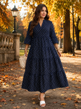 Abito casual semplice ed elegante con stampa a pois taglie forti per donna adatto per autunno/inverno
