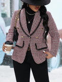 Taglie Forti Blazer motivo scozzese collo sciallato con doppio petto tweed