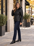 Giacca imbottita con cappuccio e cerniera per donna, vestibilità slim, maniche lunghe