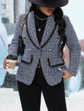 Taglie Forti Blazer motivo scozzese collo sciallato con doppio petto tweed