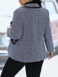 Taglie Forti Blazer motivo scozzese collo sciallato con doppio petto tweed