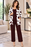 3 pezzi Completo casual da donna taglie forti con giacca con stampa floreale + top senza maniche con scollo rotondo + pantaloni a gamba dritta con vita elastica