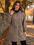 Giacca casual con cappuccio e cerniera frontale a maniche lunghe, colore tinta unita, taglie forti, abbigliamento autunnale