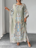 Abito casual oversize con maniche a pipistrello, scollo tondo e stampa