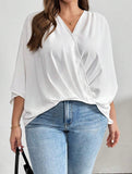 Camicia con scollo a V e maniche a 3/4 stile poncho