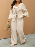 Set da 2 pezzi oversize casual e minimalista, con ricamo, composto da camicia da donna e pantaloni da donna
