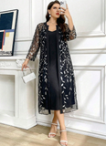 Completo elegante da donna taglie forti, composto da cardigan in rete con ricamo floreale e abito canotta, set in 2 pezzi