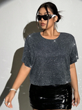 Maglietta con glitter, taglie grandi, adatto per uscire